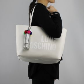 Bolsa de compras de Love Moschino en blanco el logo de plata JC4310PP05KQ0100