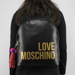 Mochila de Love Moschino oro negro logo JC4312PP05KQ0000