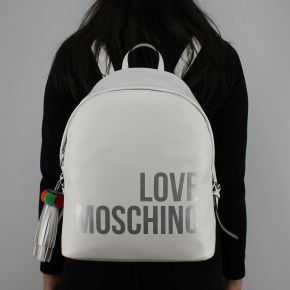 Mochila de Love Moschino en blanco el logo de plata JC4312PP05KQ0100