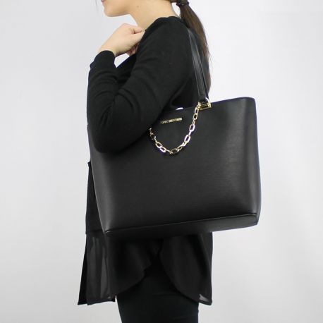 Einkaufstasche-Love Moschino-schwarze mit der goldenen kette JC4350PP05K7000B