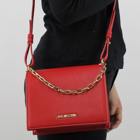 Umhängetasche-Love Moschino rot mit goldene kette JC4351PP05K70500