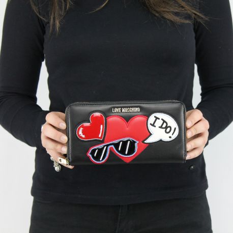 Portefeuille de la marque Love Moschino blanc avec coeur rouge JC5504PP15LT0000