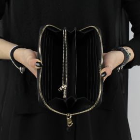 Portefeuille Zip Autour de Patrizia Pepe en cuir véritable noir 2V4879 A2RA