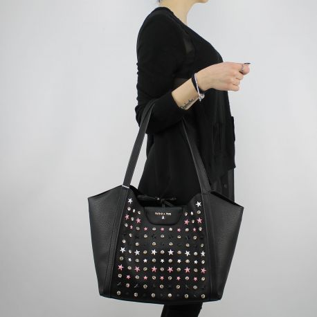 Sac Shopping réversible Patrizia Pepe noir avec des étoiles et strass 2V7782 A3CR