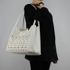 Bolsa de compras reversible Patrizia Pepe blanco con estrellas y diamantes de imitación 2V7782 A3CR