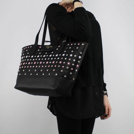 Bolsa de compras reversible Patrizia Pepe negro con estrellas y diamantes de imitación 2V7193 A3CR