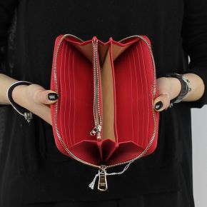 Portefeuille Zip Autour de Patrizia Pepe en cuir véritable rouge 2V4879 A2RA