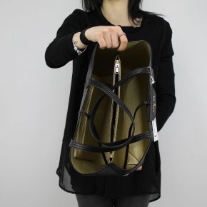 Shopping bag hochformat Patrizia Pepe schwarz und gold 2V5517 AV63