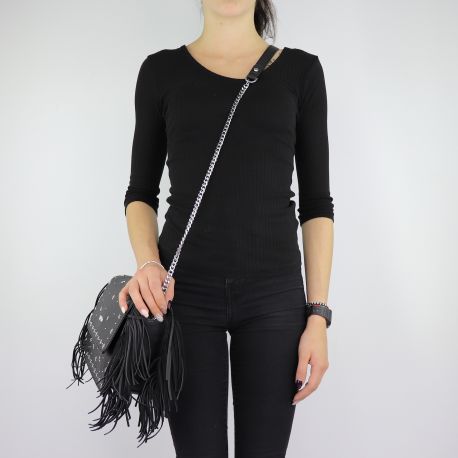 Shoulder bag Liu Jo Crossbody Lima with fringe black size M A68087 E0058