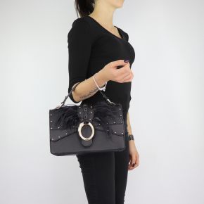 Handtasche und umhängetasche Crossbody Hafenbecken mit federn schwarz, größe M A68039 E0007