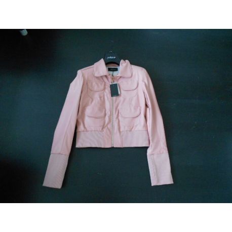 JACKET BIKER FAUX LEATHER PINK CUFFS RIBBED HIGH PINK